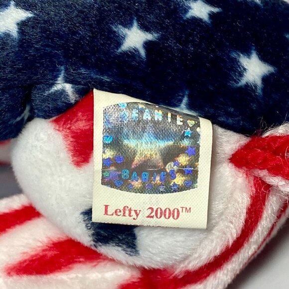 Ty Beanie Baby Lefty 2000 Retired P.E. Pellets Donkey White Head Rare VTG EUC - Picture 12 of 12